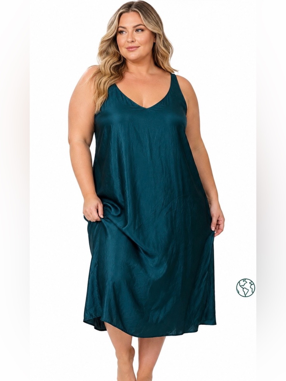 Lingerie Elegance Emerald Satin Slip Dress V Neck 3X Sleeveless Halifax Canada